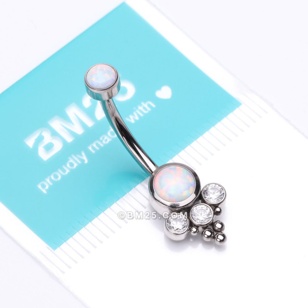 Implant Grade Titanium Internally Threaded Bali Bead Opal Sparkle Belly Ring